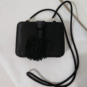 NEW Vintage 90s Jessica McClintock Black Tassel Evening Purse Crossbody Mini Bag